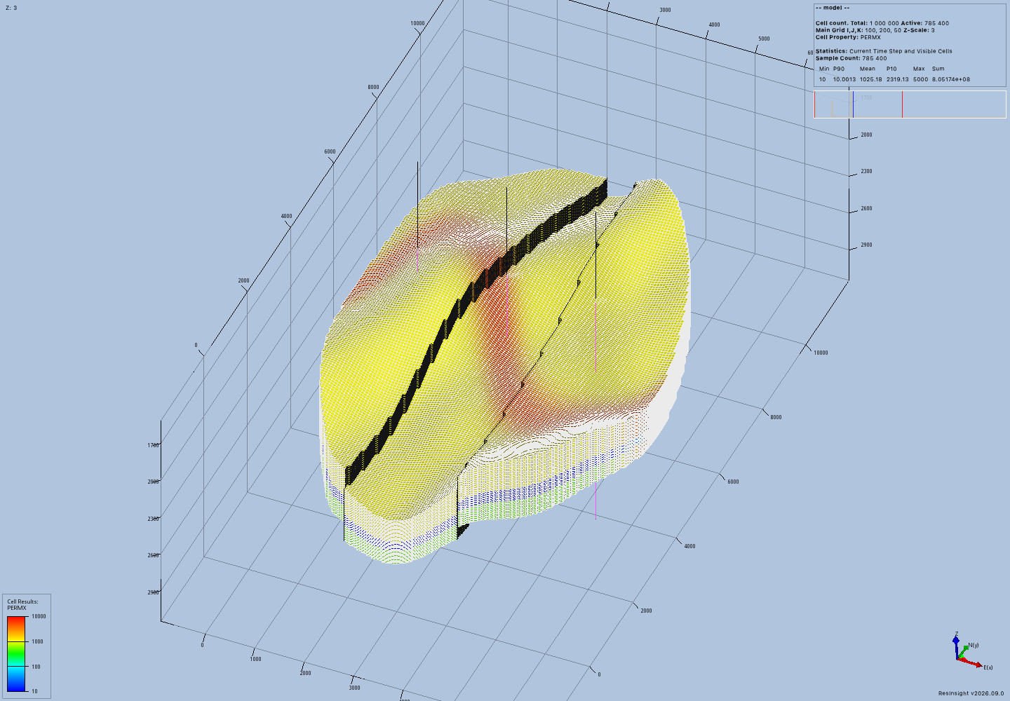 Native oblique view of the folded and faulted million-cell model